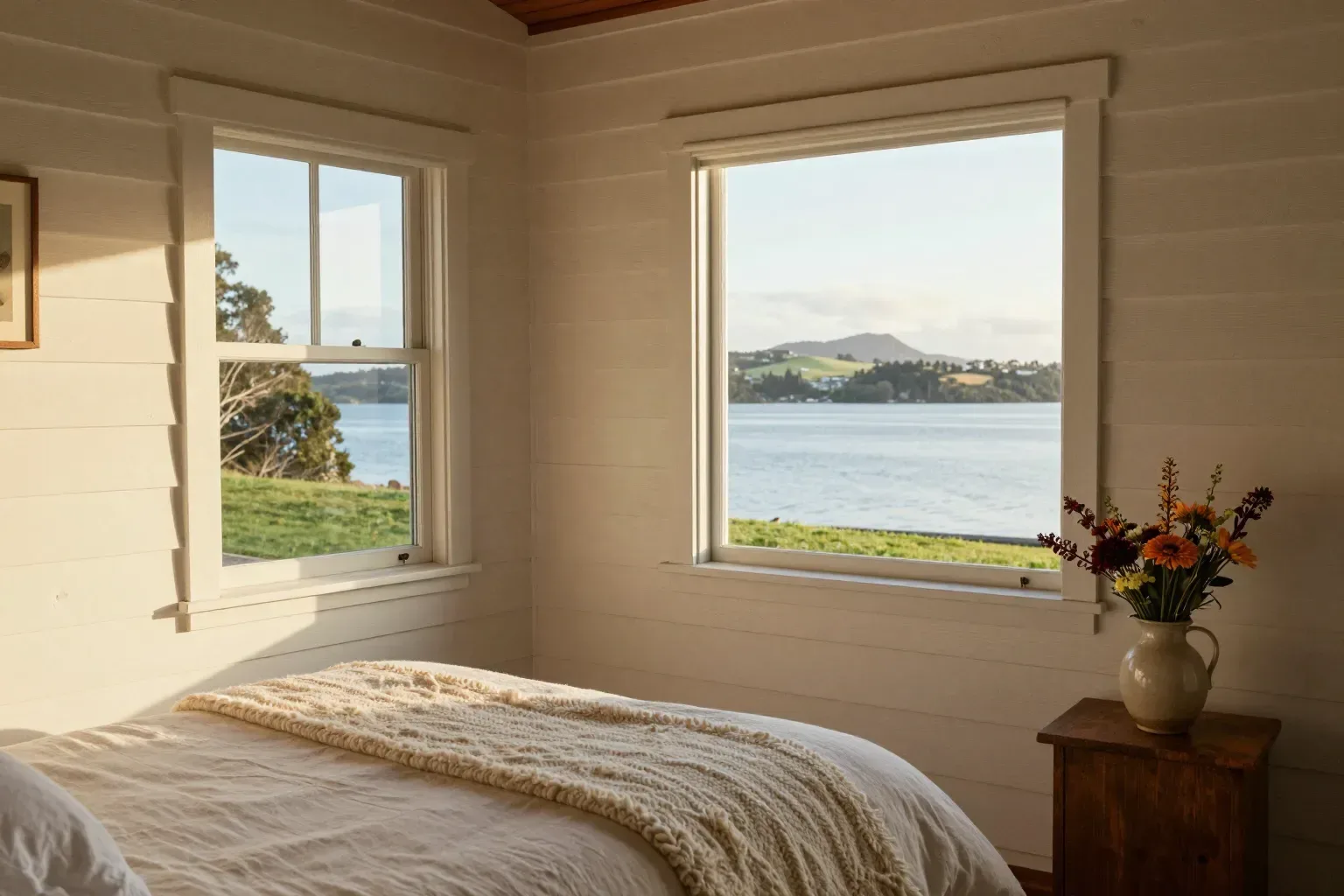 Bedroom with harbour windows